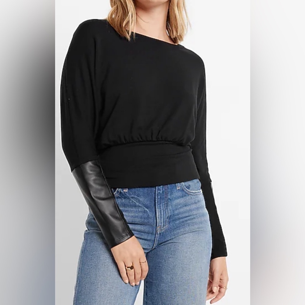 Express Faux Leather Cuff Sweatshirt XS